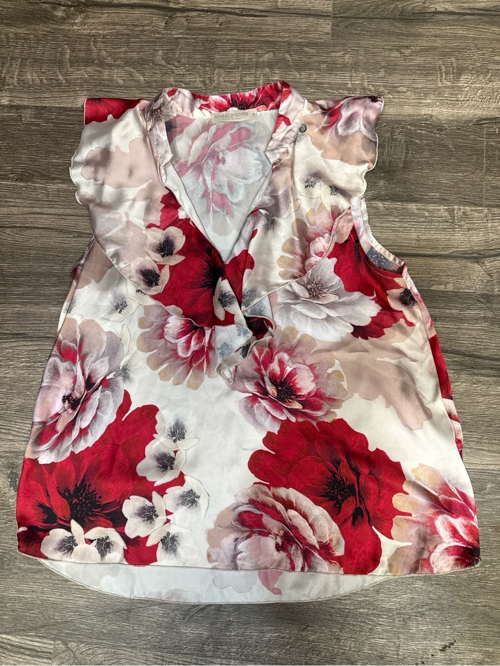 Rinascimento Red & Cream Floral Ruffle V-Neck Camisole - Picture 2 of 9